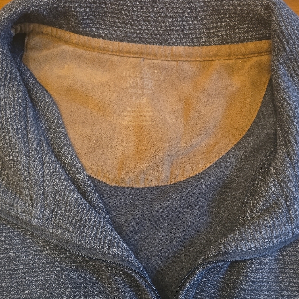 Heather Gray and Tan Zip Up Sweater with Cozy Knit Texture